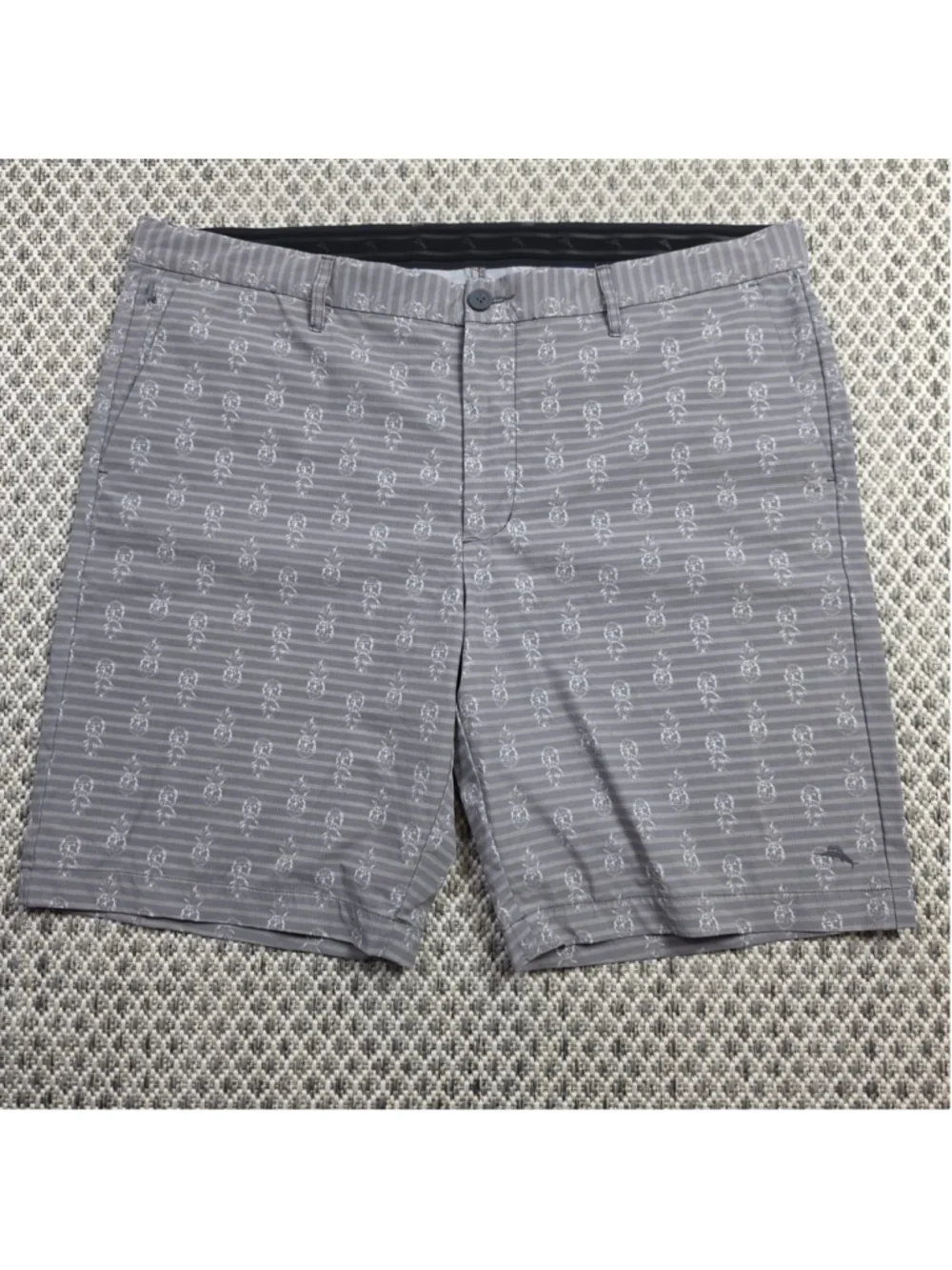 Tommy Bahama Pineapple Golf Shorts Gray Performance Stretch Mens Size 40